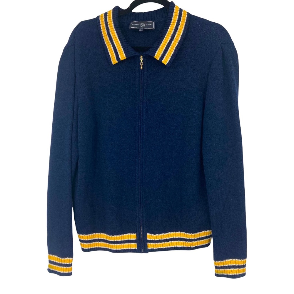 St. John Sport Wool Rayon Knit Collegiate Style Full Zip Sweater